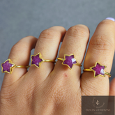 Star Shape Ruby Ring, Dainty Ring, July Birthstone Jewelry, Electroplating Ring, Natural Gemstone Jewelry, Engagement Ring, Gift For friend